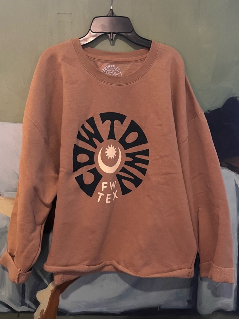 Cowtown Texas Brown Graphic Crewneck Sweatshirt with Crescent Logo